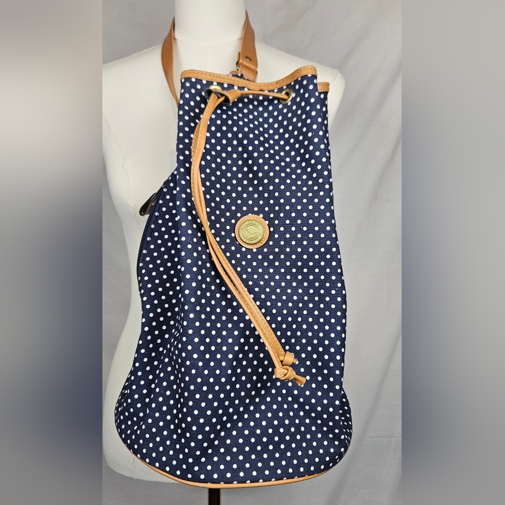 Capezio Navy Blue W/White Polka Dot Canvas Bag Nautical Classic Resort